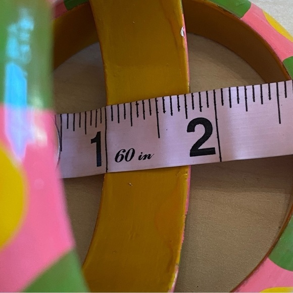 Multicolored Polka Dot Wood Bangles - Picture 3 of 11